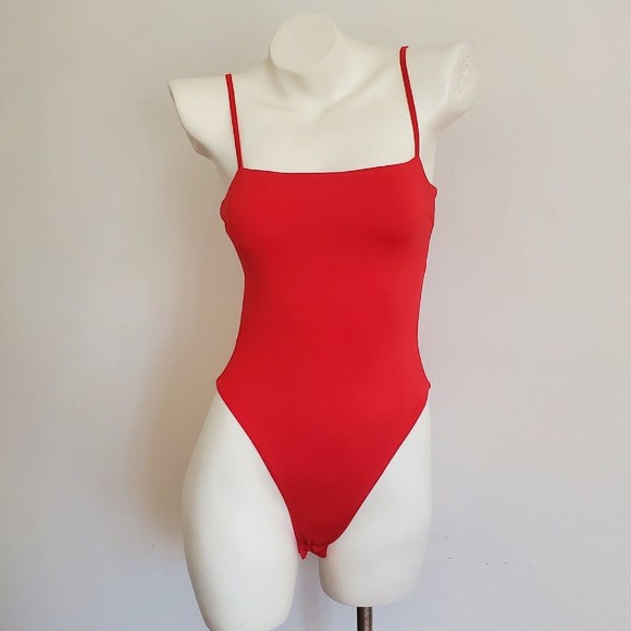 Tiger Mist Other - Tiger Mist One Piece Swimsuit Red Square Neck Self Tie Open Back Bodysuit